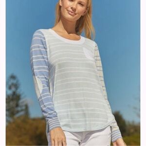 Zaket & Plover Striped Blue Sweater Pocket Elbow Patches Size Small